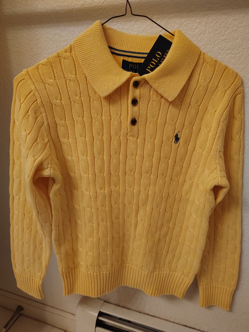 Polo by Ralph Lauren Men's Yellow Cable-Knit Polo Sweater